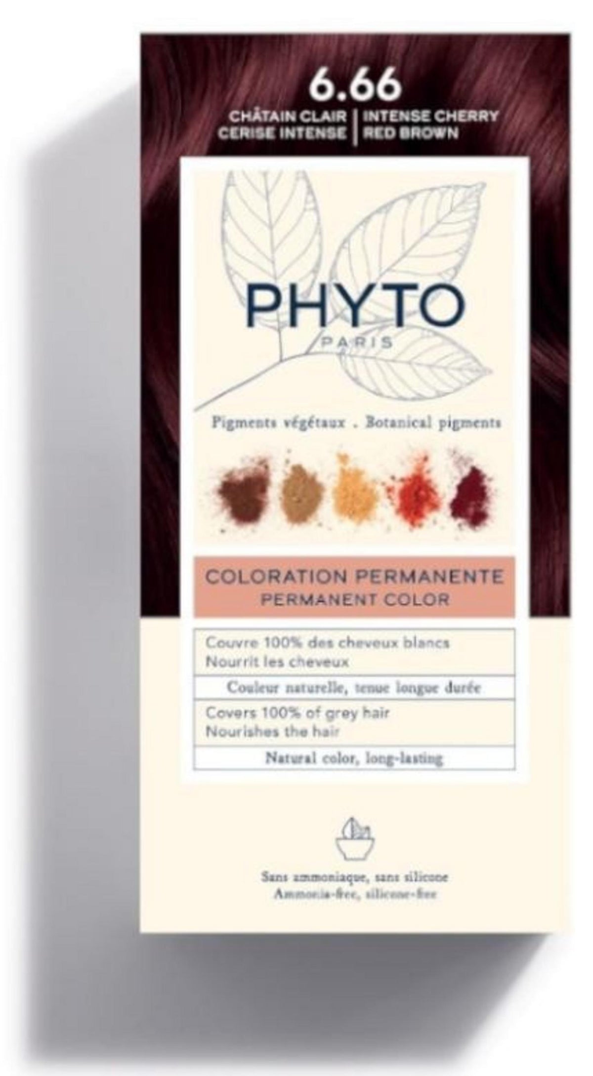 Phyto, Color, Permanent hårfärg, 6.66 Intense Cherry Red Brown, 50 ml