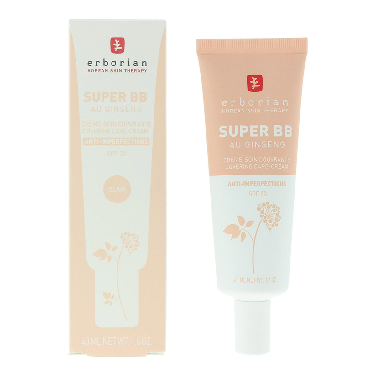 Erborian, Super BB, Ginseng, Hög täckning, BB-kräm, Clair, SPF20, 40 ml