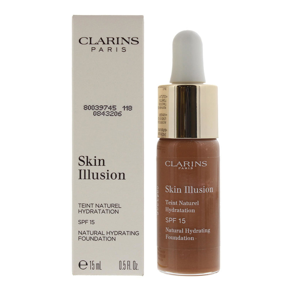 Clarins, Skin Illusion, Återfuktande, Lysande, Flytande foundation, 118, Sienna, SPF 15, 15 ml