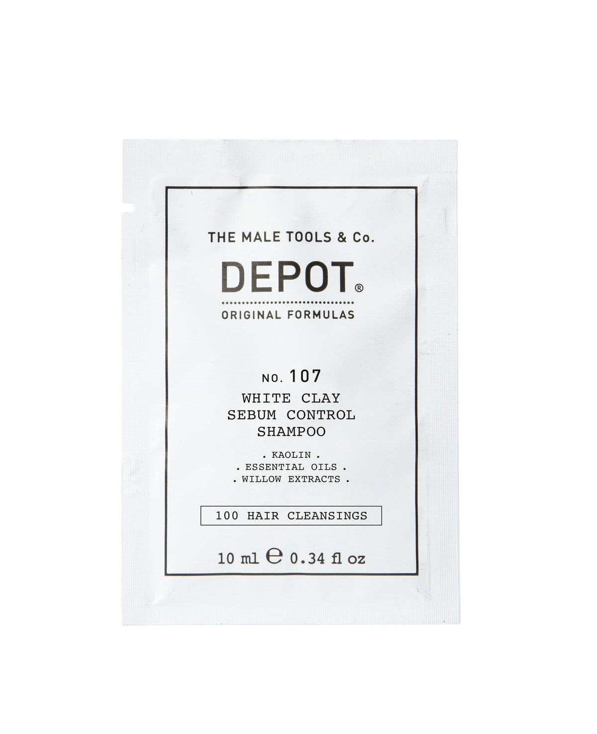 Depot, 100 Hair Cleansing No. 107, Kaolin, Hårschampo, För reglering av överflödigt talg, 10 ml