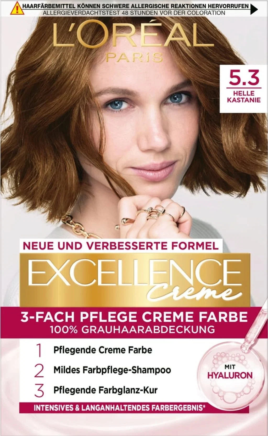 L'Oreal Paris, Excellence Crème, Permanent hårfärg, 5.3 Light Chestnut,