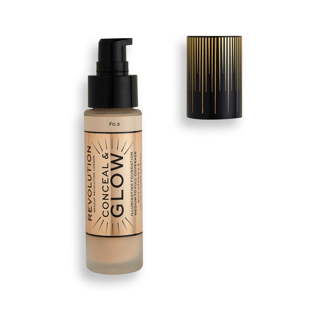 Makeup Revolution, Conceal & Glow, Belyst, Krämfoundation, F3, 23 ml
