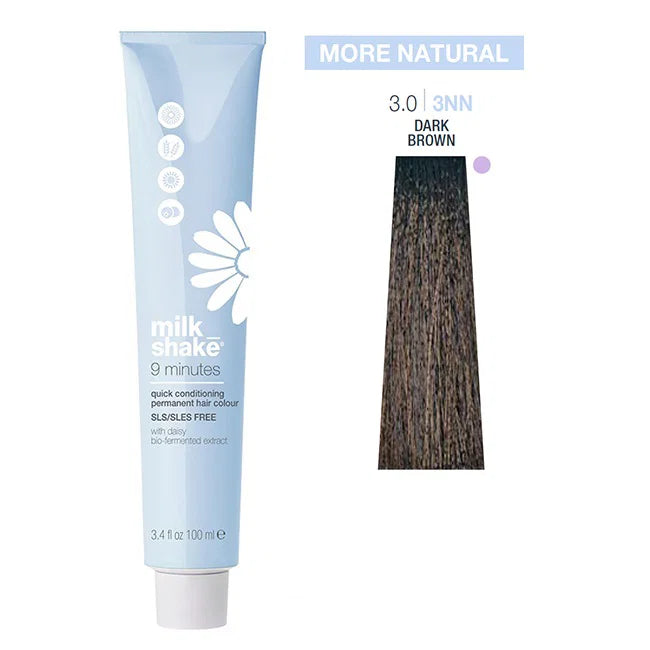 Milk Shake, 9 Minutes, Utan SLS/SLES, Permanent hårfärg, 3.03NN Dark Brown, 100 ml