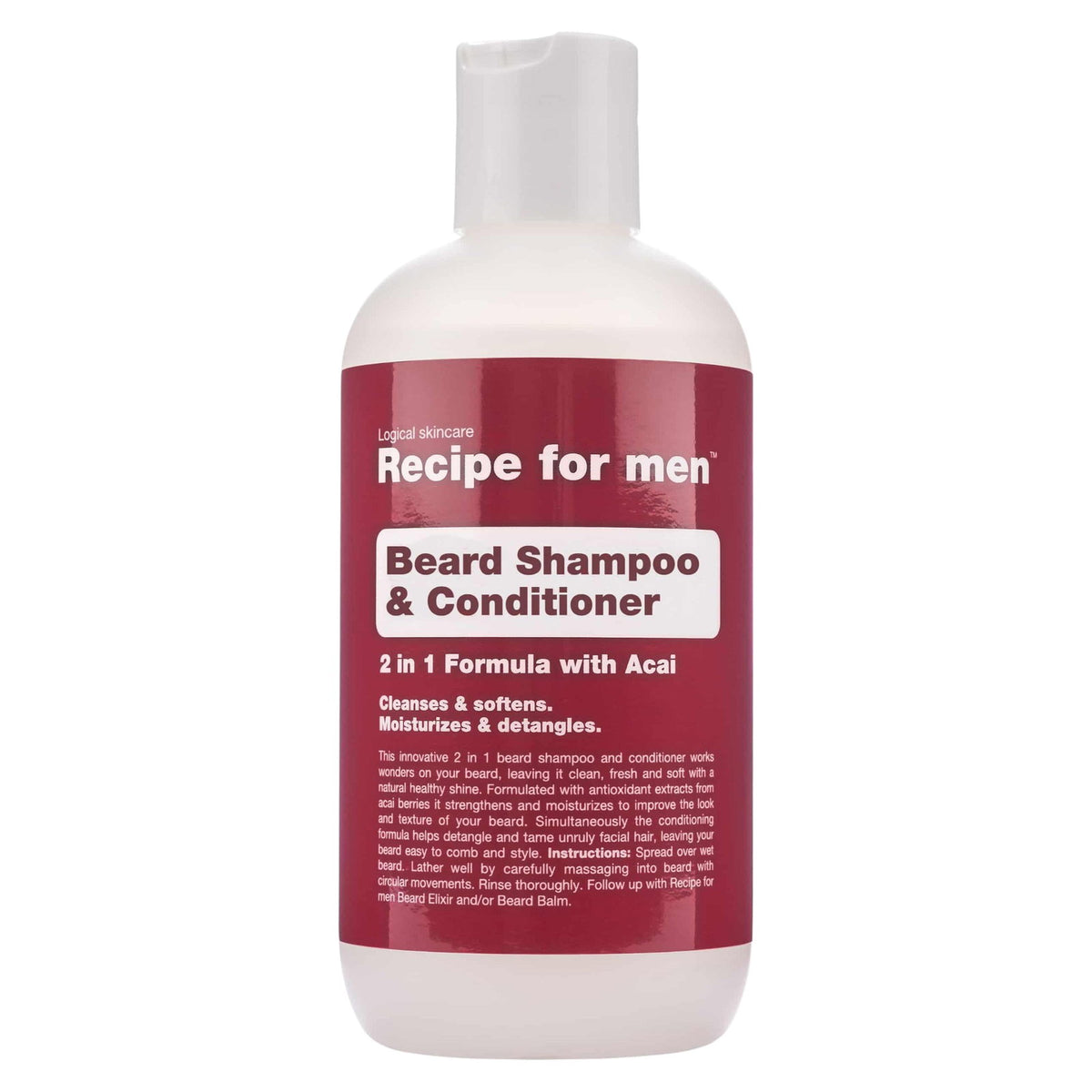 Recipe For Men, Beard Shampoo & Conditioner, Rengöring och konditionering, Skäggschampo, Fukt, 250 ml