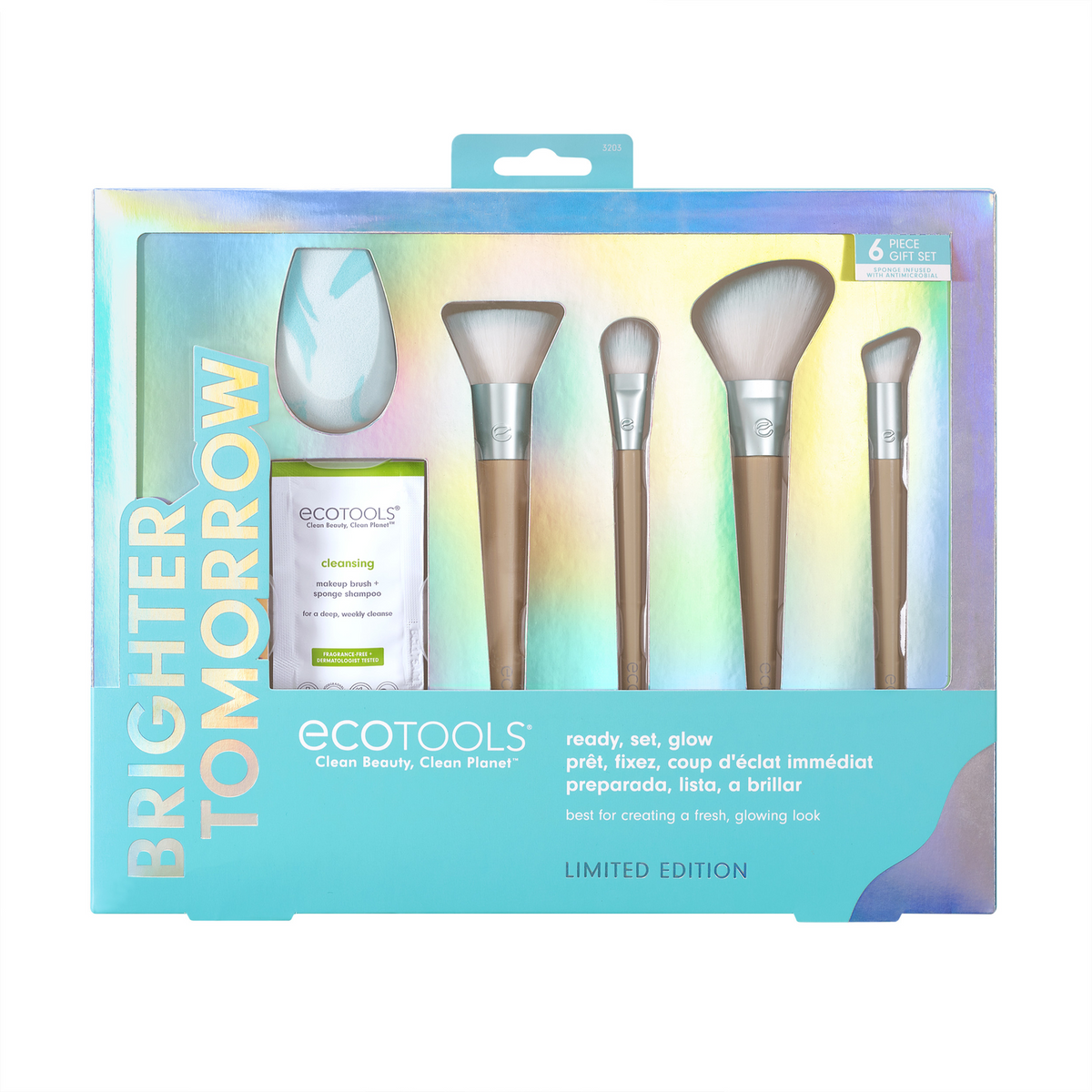 Brighter Tomorrow Set EcoTools: EcoTools, Blending, Foundation Brush + EcoTools, Blending, Concealer Brush + EcoTools, Diffuse, Eyeshadow Brush + EcoTools, Brush & Sponge Cleanser Lotion, 7.39 ml + EcoTools, Blending, Blush Brush + EcoTools, Makeup Spo...